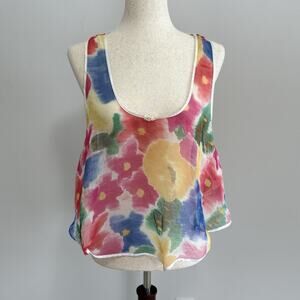Vintage Sheer Floral Tank Top - 90s - Artsy Shirt Women Gillian O’Malley
